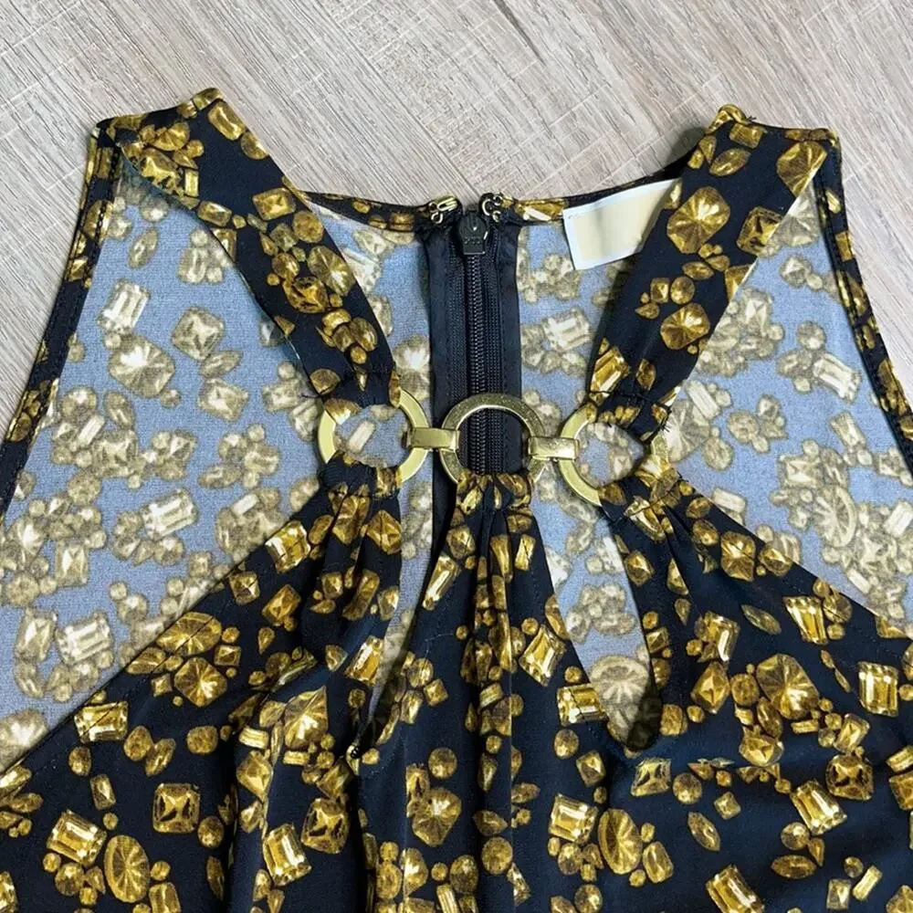 MICHAEL KORS Black Brown Jewel Print Halter Top